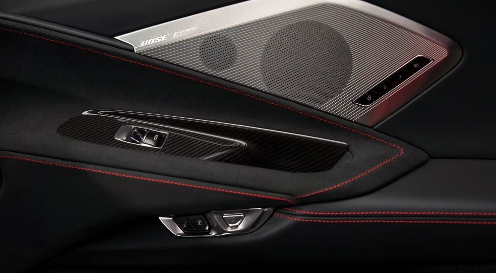Bose premium speakers in the door of a 2024 Chevy Corvette Stingray.