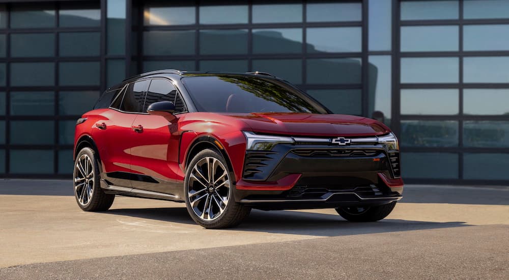A red 2024 Chevy Blazer EV RS is shown from the front at an angle.
