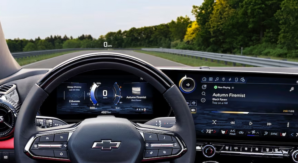 Close-up of the digital instrument cluster and head up display in a 2024 Chevy Blazer EV SS.