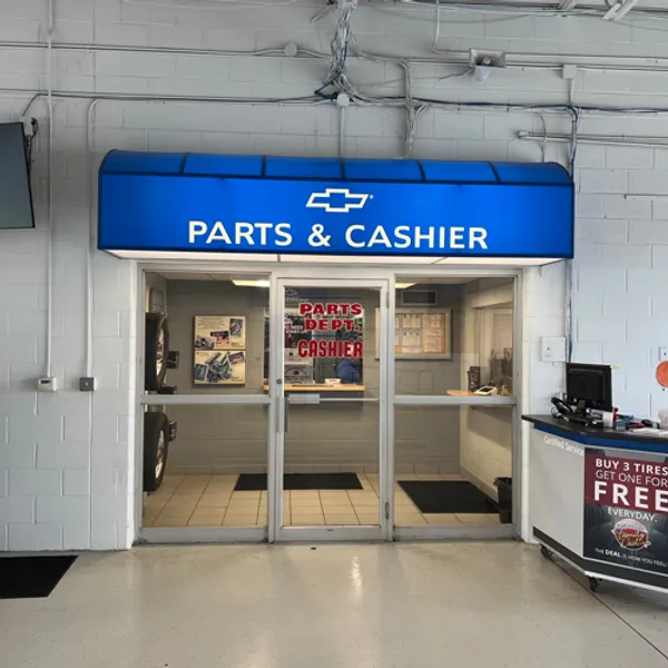 parts and cashier sign