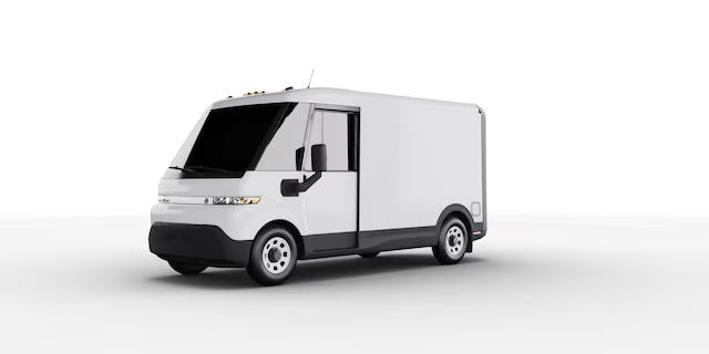 A white Chevy Brightdrop van.