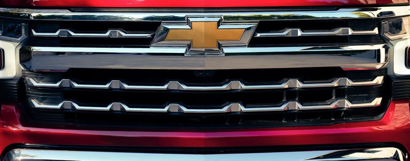 Front grille on a red 2023 Chevy Silverado 1500 LTZ