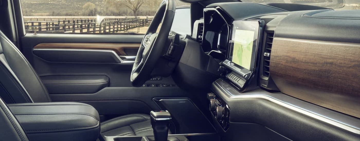 The black and brown interior and dash in a 2026 Chevy Silverado 1500 for sale near Novi.