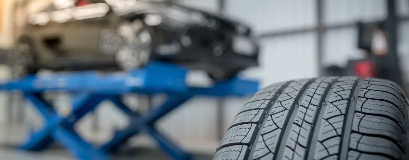 Close-up on a treads of a tire.