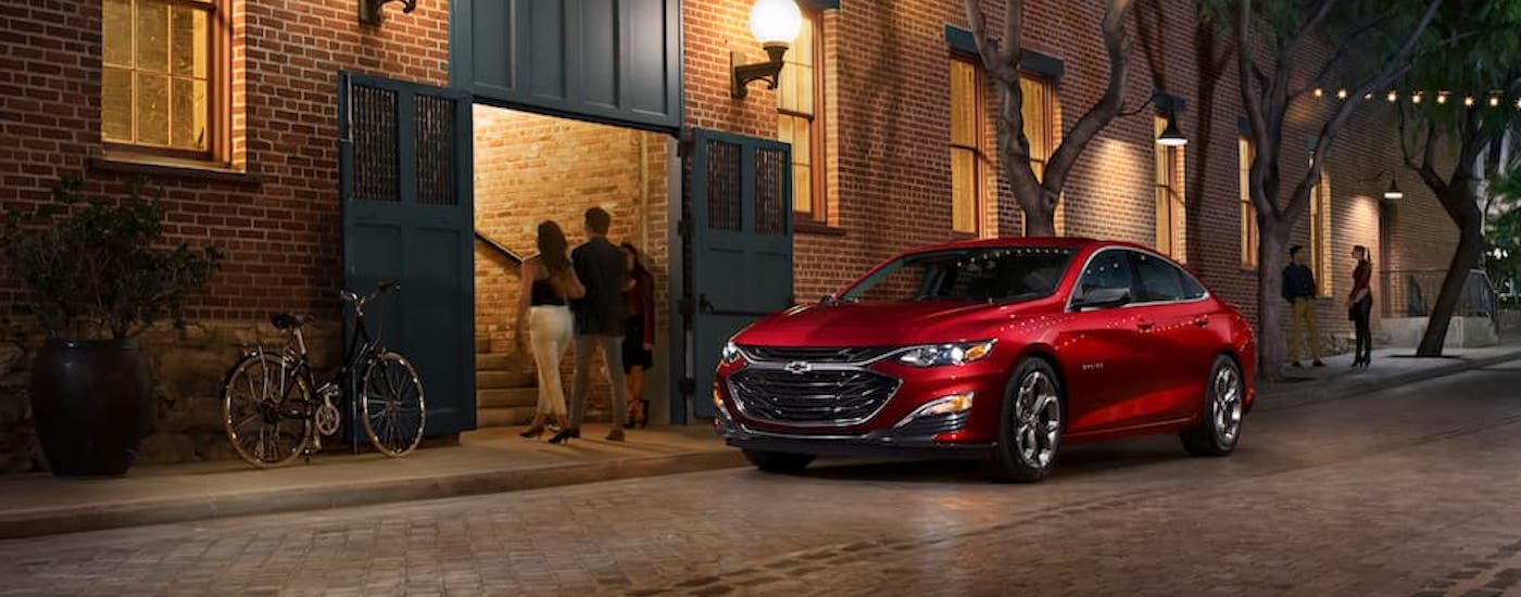 A red 2019 Chevy Malibu from the front.